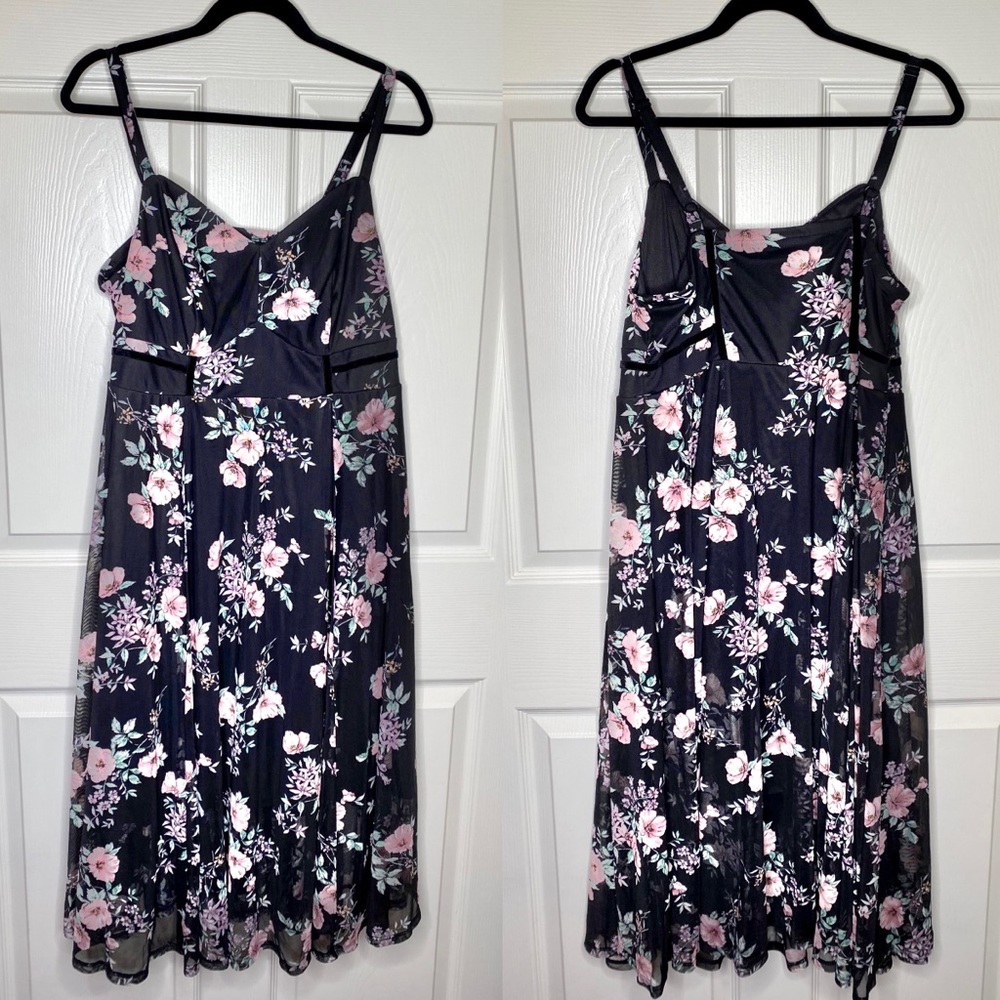 Torrid Black Floral Mesh Midi Dress Size 1X - Picture 3 of 12
